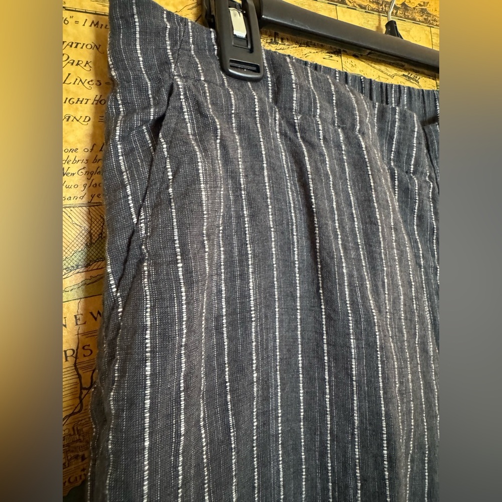 Eileen Fisher Organic Linen Pants LARGE Gray Striped Wide Leg BOHO High Rise - Picture 2 of 7